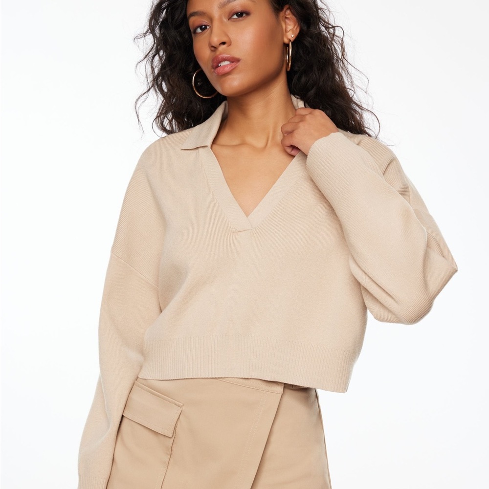 Dynamite Cropped Polo Sweater